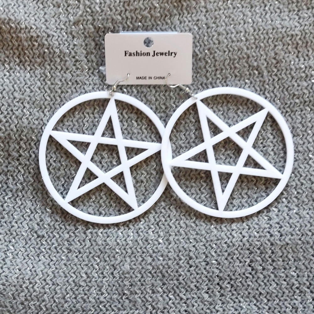 White Oversized Pentacle Earrings